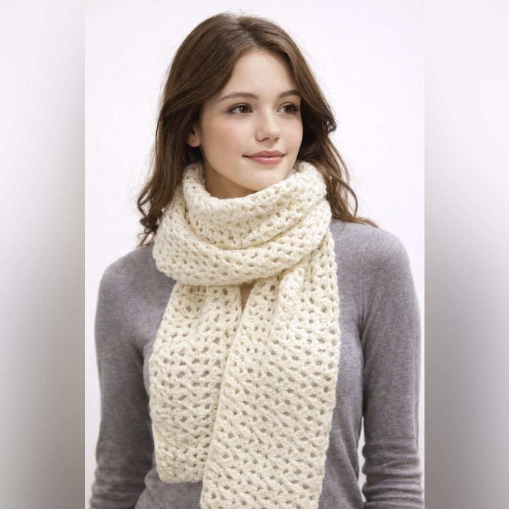 Hand crochet acrylic lace look scarf
